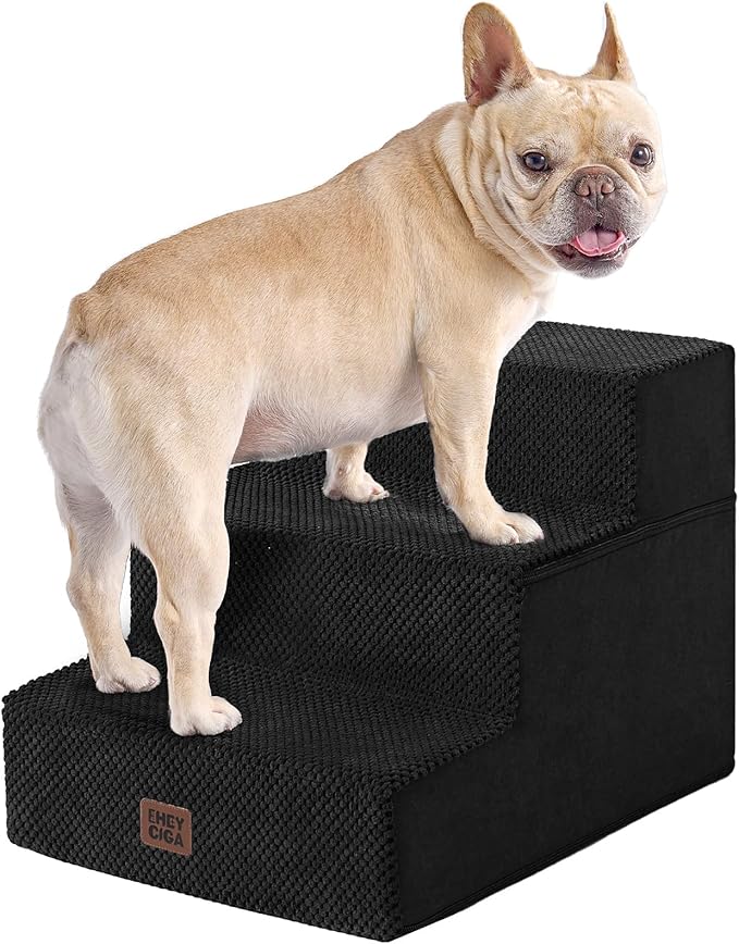 EHEYCIGA Dog Stairs for Small Dogs 13.5" H, 3-Step Dog Steps for Cats, Black
