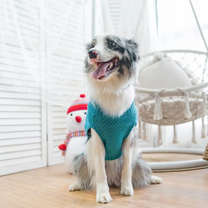 Mihachi Turtleneck Dog Sweater - Winter Coat Apparel Classic Cable Knit Clothes with Leash Hole for Cold Weather, Ideal Gift for Pet in New Year