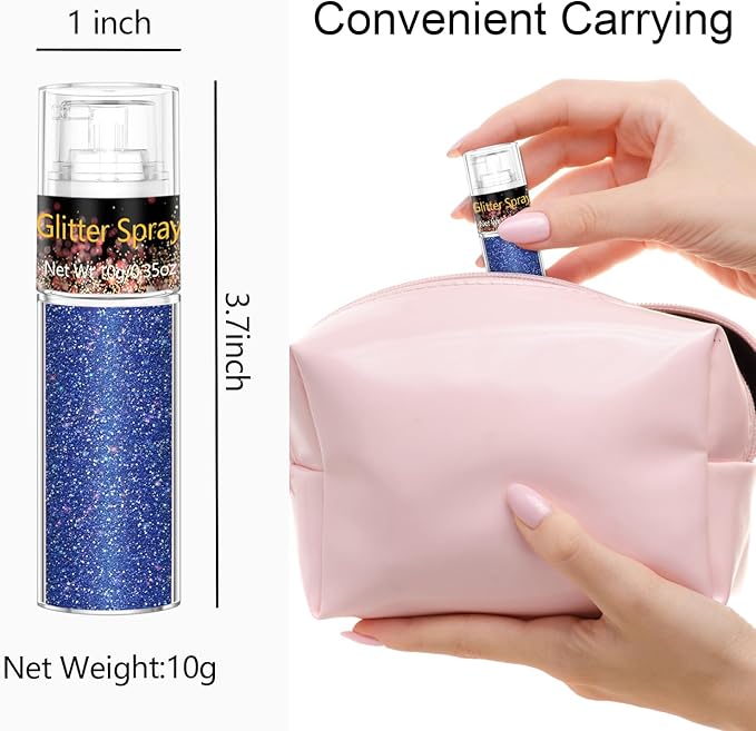 Hair and Body Glitter Spray, 1PC Glitter Hairspray Dry Powder Makeup for Clothes, Festival Rave Prom Loose Sparkle Powder,Holographic Ultra Fine Resin Glitters for Crafts (Blue)