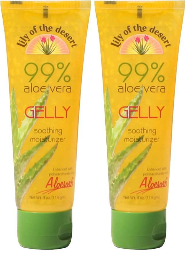 Lily Of The Desert Gelly Moisturizer - 99% Organic Aloe Vera Gel for Skin, After Sun Care with Aloe, Vitamin E Oil, and Vitamin C for Sunburn Relief, 4 Fl Oz (Pack of 2)