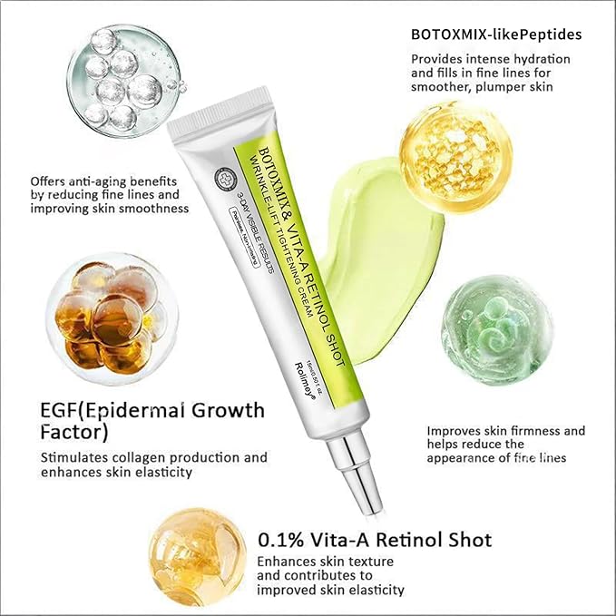 Rolimey Botoxmix & Vita-A Retinol Shot Wrinkle-Lift Tightening Cream, Vita A Retinal Shot Tightening Booster, Rolimey Anti Wrinkle cream - Pore Minimizer, Wrinkles & Fine Lines for All Skin (1PC)