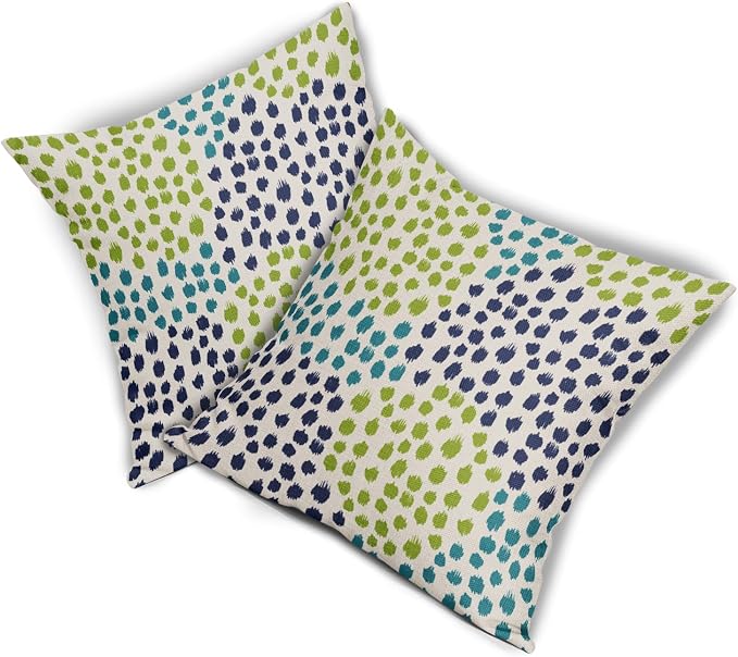 Blue Green Teal Pillow Covers 16x16 Set of 2 Boho Dot Print Summer Decorative Throw Pillows Outdoor Modern Art Trendy Pillowcase Holiday Cushion Cover Linen Pillow Case Decor for Home Sofa Couch Bed