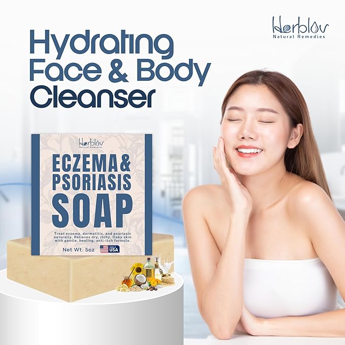 Eczema Soap Bar for Face and Body – All Natural Dermatitis, Psoriasis Treatment for Dry Itchy Sensitive Skin Relief – Gentle Detoxifying, Healing, Anti-Itch, Oatmeal Goat Milk Wash for Kids, & Adults