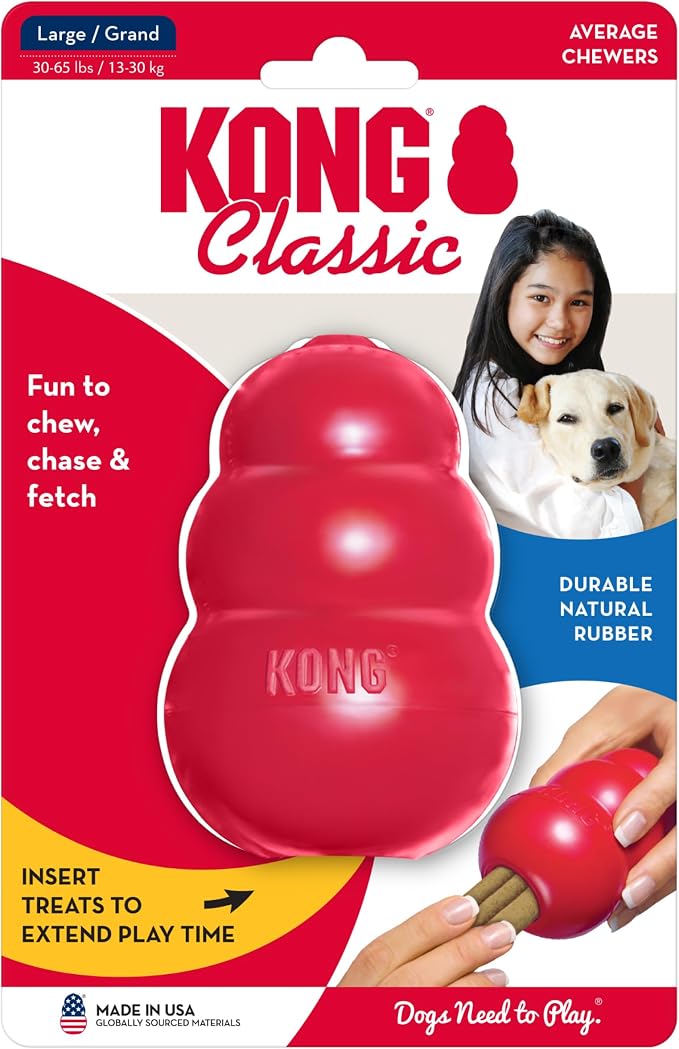 KONG Classic Stuffable Dog Toy, Natural Rubber Chew, for Large Dogs | Treat-Filling Fetch & Chew Toy with Erratic Bounce, Made from KONG Durable Natural Rubber for Extended Playtime