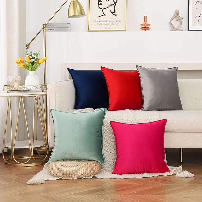 Velvet Navy Blue Throw Pillow Covers 16”x16”Pack of 2 Soft Decorative | Square Cushion Covers for Couch Sofa Bed Livingroom Car Home Decor,40x40Cm