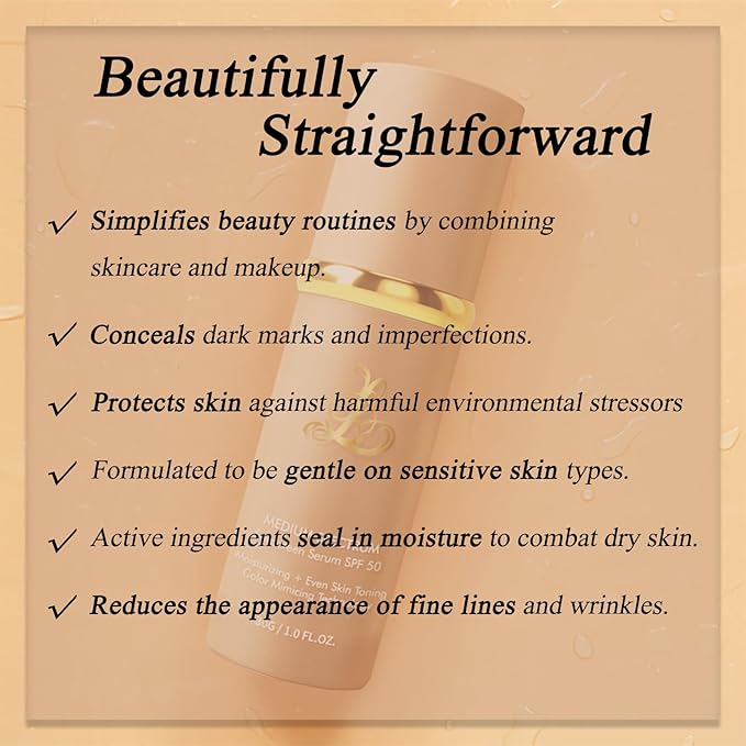 Foundation 4 in 1 - Medium Spectrum with SPF 50+, Color Changing Foundation, Hydrating Color Changing Foundation Makeup, Concealer, Sun Protection, Longwearing & Waterproof for All Skin Types