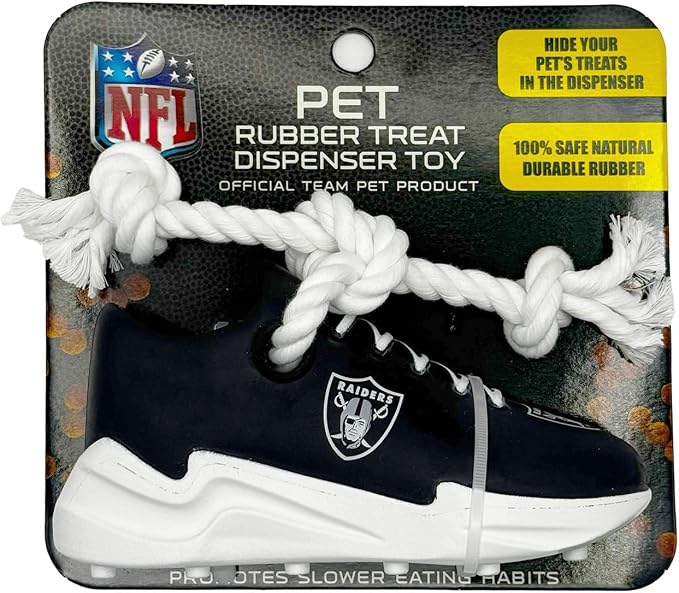 Pets First NFL Las Vegas Raiders Cleat Sneaker Spike Dog Toy, Football Treat Dispenser Chew Toy for Dogs, Interactive Rope Tug Toy, Slow Feeder Natural Rubber Dog Toy with Official Team Logo