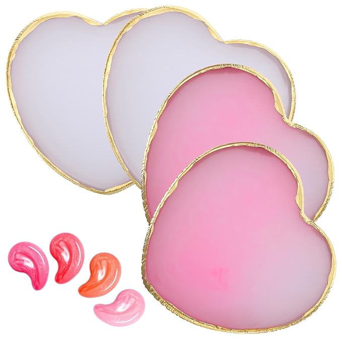 4 Pack Nail Art Palette, Resin Polish Color Design Makeup Mixing Plate, Heart Shape Mini Paint Palette for Nails - White, Pink