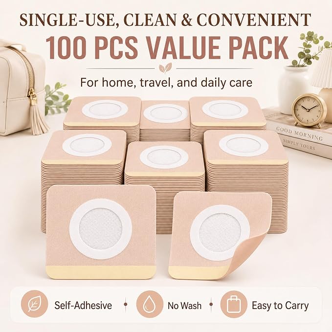 100Pcs Castor Oil Patches, Organic Cotton Castor Oil Pack Wrap Disposable Self-Adhesive Belly Button Patch Cover for Castor Oil, Mess-Free Anti Leakage No Wash Castor Oil Packs for Stomach
