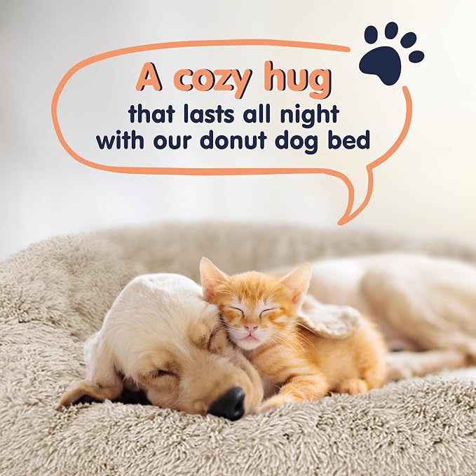 Donut Dog Bed - Premium Comfort for Anxiety Relief - Fluffy & Calming Design with Ultra-Plush Support | Cozy Round Dog Bed with Super Soft Circle Style (Ivory Beige, Small)