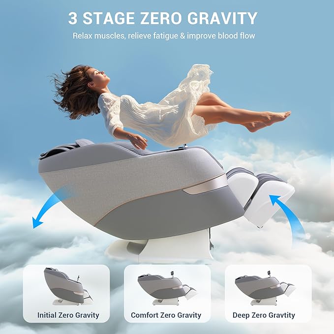 MYNTA Massage Chair Full Body, 170° Flexible SL Track Shiatsu 3D Massage Chairs with Zero Gravity, Bluetooth Speaker, Airbags & Heating, MC1650(Grey)