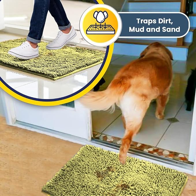 Muddy Mat® | Super Water Absorbent Door Mat Indoor, Microfiber Quick Dry Chenille Entryway Rug, Slip Resistant Front Door Mat, Indoor Mats for Entryway, Machine Washable Pet Rug, Yellow 20" x 30"