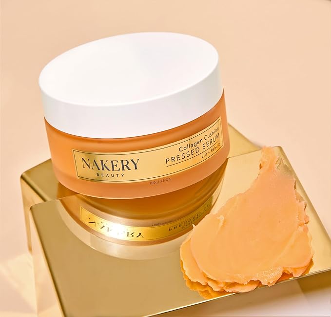 Nakery Collagen Cushion Pressed Serum, Anti Aging Face Cream and Hydrating Serum with Retinol and Peptides, Skin Tightening Cream for Wrinkles and Stretch Marks, Smooths Texture, Made in USA