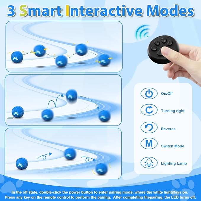 Interactive Dog Toys - Auto Bouncing & Rolling, Chew-Resistant E-TPU Material, 3 Interactive Modes, IPX7 Waterproof, Remote Control, USB Rechargeable, Puppy Toy,Small and Medium-Sized Dogs