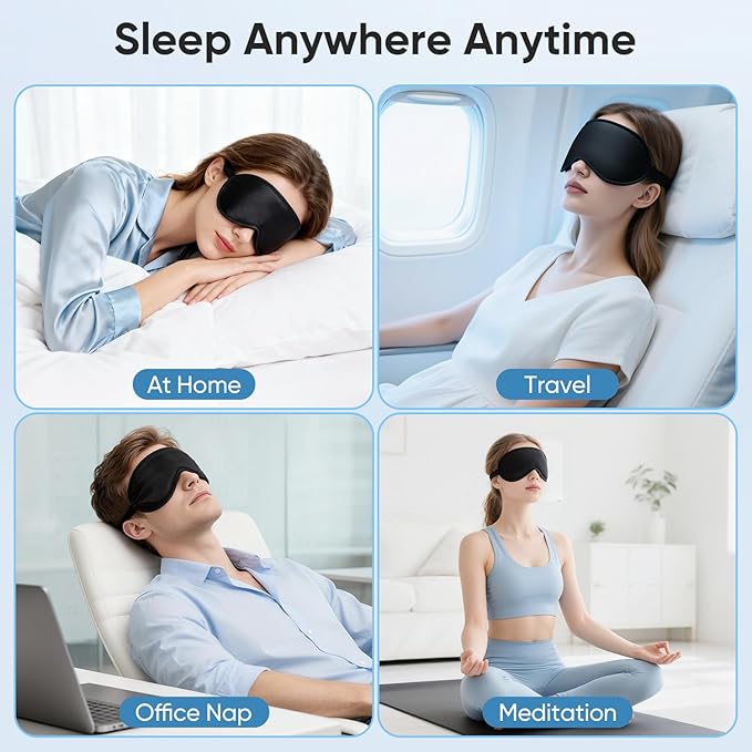 Weighted Eye Mask for Sleeping - Sleep Mask for Women & Men, Blackout 3D Contoured Sleeping Mask for Side Sleeper, Zero Pressure Soft Night Eye Cover with Adjustable Strap for Travel, Black