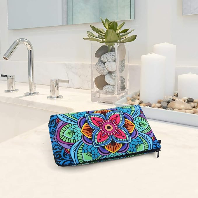 MAGEFY Small Makeup Bag, Portable Travel Cosmetic Bag Zipper Pouch Waterproof Makeup Pouch Multifunctional Small Bag for Women (1 pack, dark blue flower 0179)
