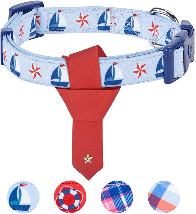 Blueberry Pet 4 Patterns Light Blue Starry Sailboat Designer Adjustable Tie Dog Collar, Medium, Neck 14.5"-20"