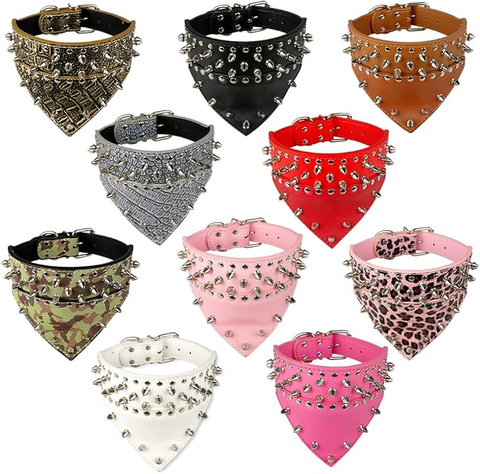 Dogs Kingdom 20"-26" Length Triangle Collar Design Spiked Silver Rivets Studded Leather Dog Collar Heavy Duty for Medium Large Breeds Pitbull Mastiff Boxer Bully Black L