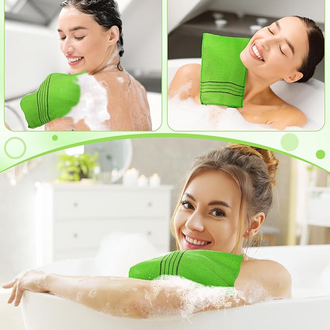 Tatuo 12 Pieces Korean Exfoliating Mitt Glove Italy Towel Body Skin Scrubber Exfoliating Scrubber for Remove Dead Skin Washcloth Korean (Small,Green)