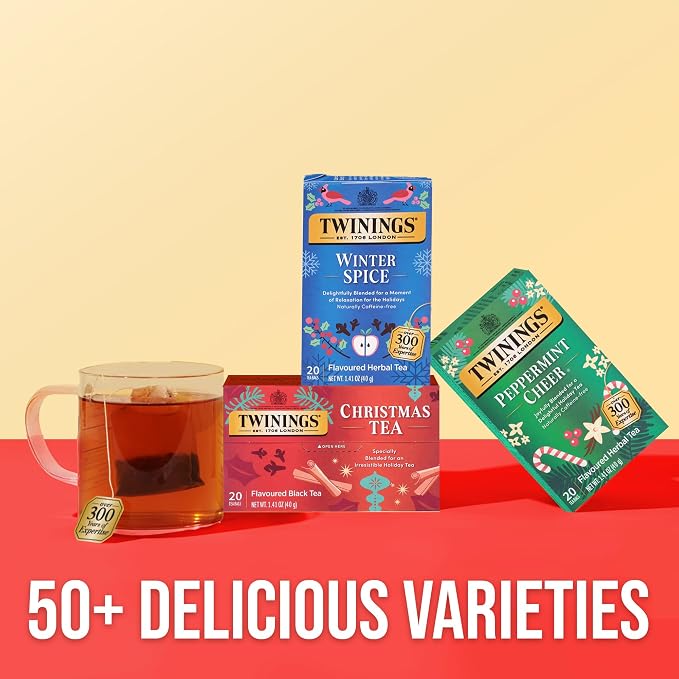 Twinings Winter Spice Herbal Tea Individually Wrapped, 20 Count (Pack of 6), Camomile, Apple, Cinnamon, & Clove, Caffeine-Free, Enjoy Hot or Iced, 120 Teabags