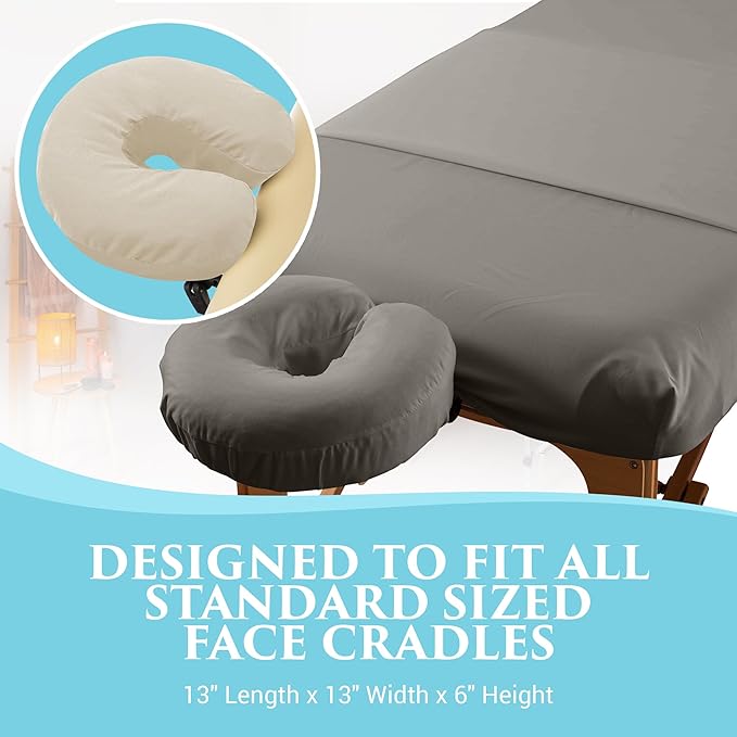 NRG Deluxe Flannel Face Cradle Covers 100% Brushed Cotton Face Rest Covers - Protect Your Massage Table Face Cradle - Adds Warmth and Comfort - 13" x 13" x 6" - 200 Thread Count - Color Stone
