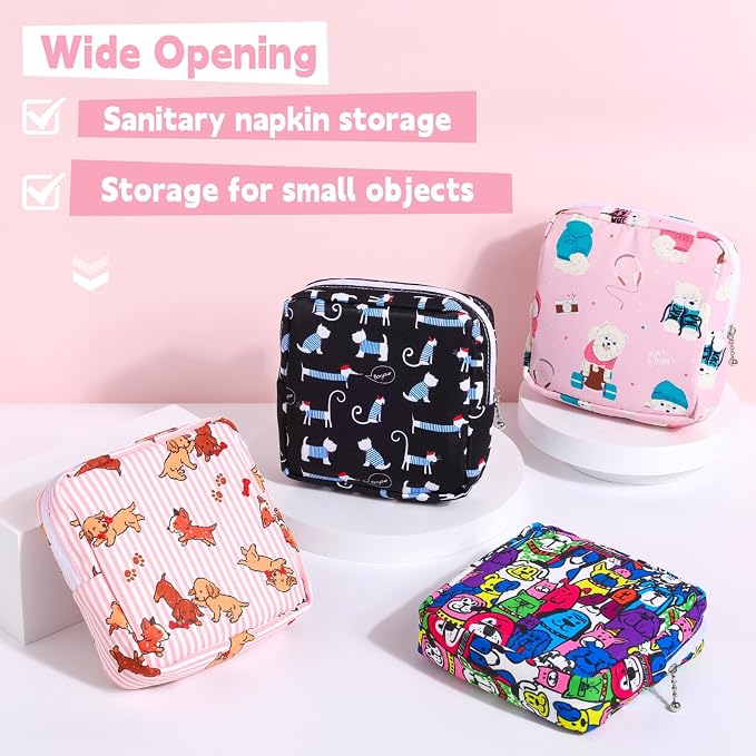 Sanitary Pad Storage Bag Portable Period Bag for Teen Pads/Sanitary Napkins/Small Tampons, Sanitary Napkin Storage Bag First Period Gifts for Teen Girls (Bowknot Rabbit)