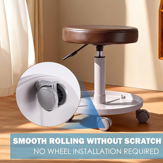 Rolling Salon Stool with Storage Tray (Coffee)