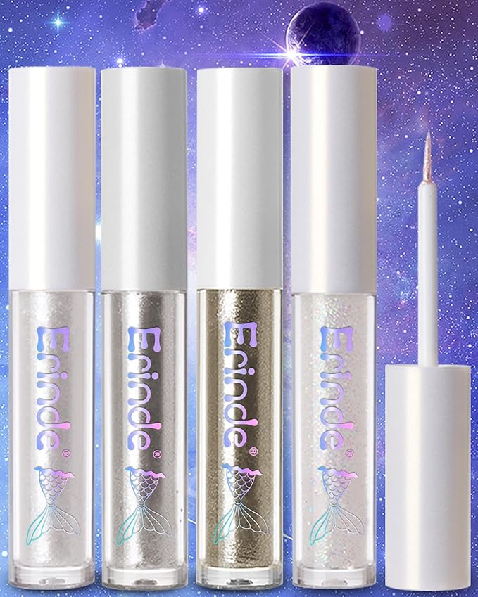Erinde Liquid Glitter Eyeshadow Eyeliner, Metallic Shimmer Glitter Eyeshadow Liner, High Pigment Colored Eyeliner, Waterproof Long Lasting Sparkle Eye Makeup for Women, Pearl White