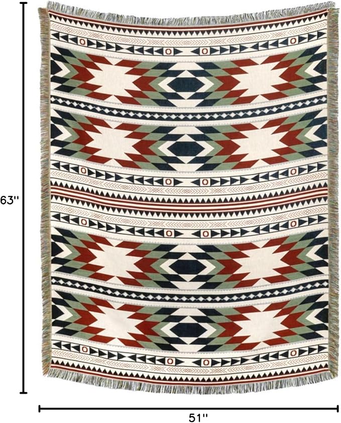 Lqprom Aztec Southwestern Throw Blanket,Native American Cover 51"x63" | Southwest Boho Style,Sofa Chair Cover,Outdoor Beach Car Tent Travel Camping Use,Reversible and lightweight,Tapestry,Tassels