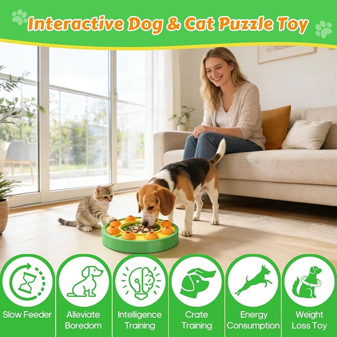 Dog Food Puzzle Toys Interactive Game Toy for IQ Training Enrichment Dog Food Puzzle Slow Feeder for Small, Medium Dogs and All Cats (Green Bowl)