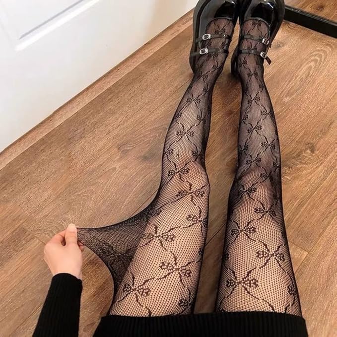Girls Fishnet Stockings for Princess Dress High Waist Mesh Tights Cute Pattern Knit Socks