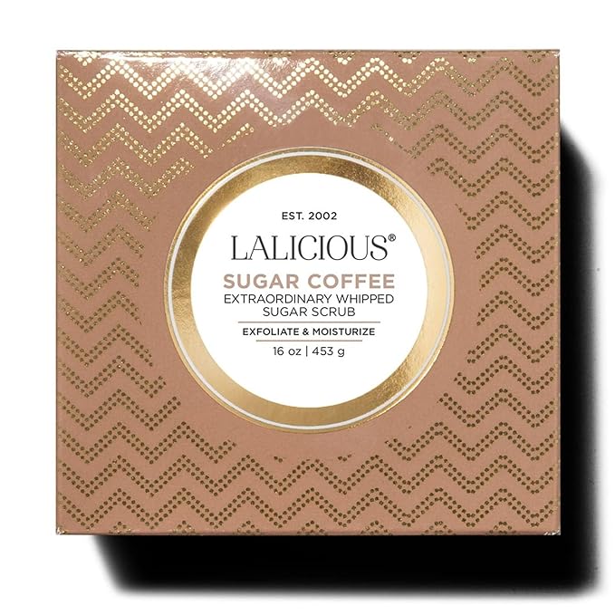 LALICIOUS Sugar Coffee, Exfoliating & Moisturizing Body Scrub with Coconut Oil, Coffee Grounds & Honey for Radiant Skin | Gently Buffs & Smooths Sensitive Skin | No Parabens | Large 16oz