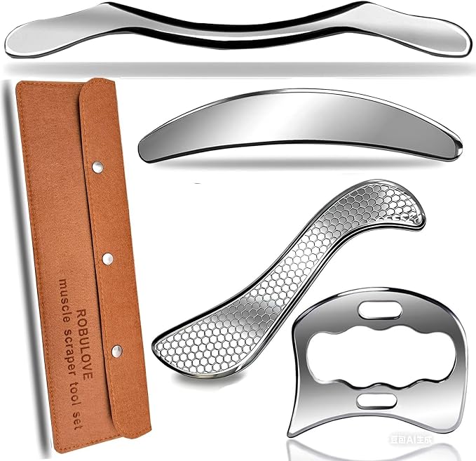 Professional Stainless Steel Muscle Scraper Tool Set, 4-in-1 Physical Therapy IASTM Tools, Manual Massage Bars for Myofascial Release and Tissue Therapy