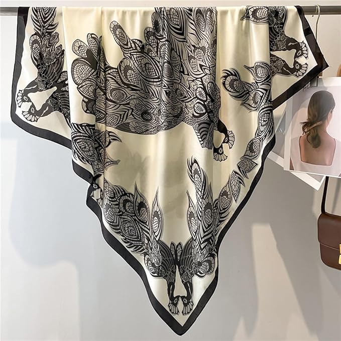 K-Elewon Large Square Scarf 43" Silk Scarf Fashion Scarves Silk Feeling Hair Wrapping Scarfs Night Sleeping Headscarf
