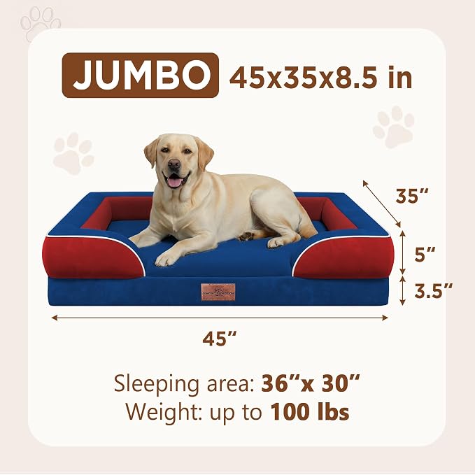 Comfort Expression Orthopedic Dog Bed for Extra Large Dogs with Bolster | Waterproof Dog Couch Bed with Washable Cover & Non-Slip Bottom, Supportive Egg Crate Foam XL Pet Bed, 45x35 Inch