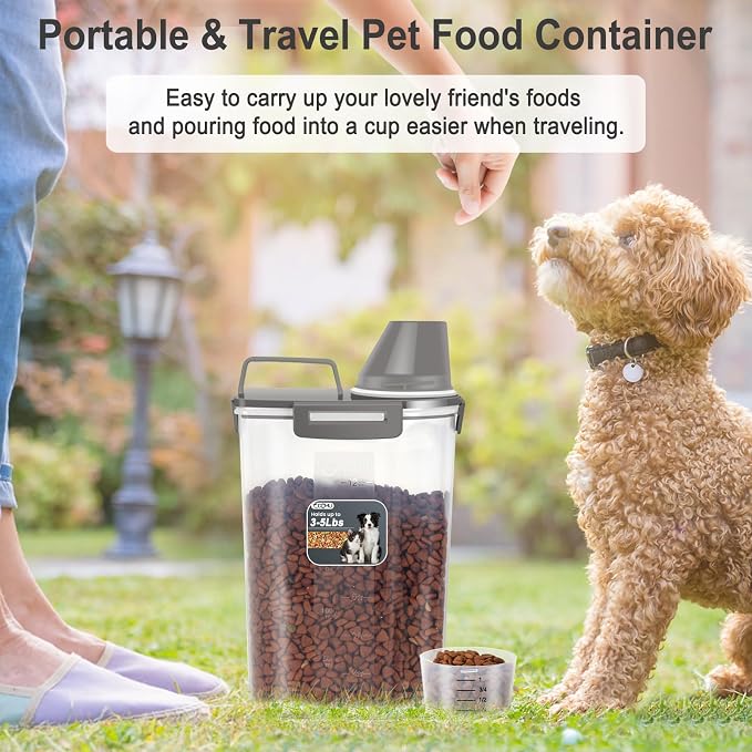 Dog Cat Food Storage Container with Cup (Dark Olive, 2.5L (2 pack))