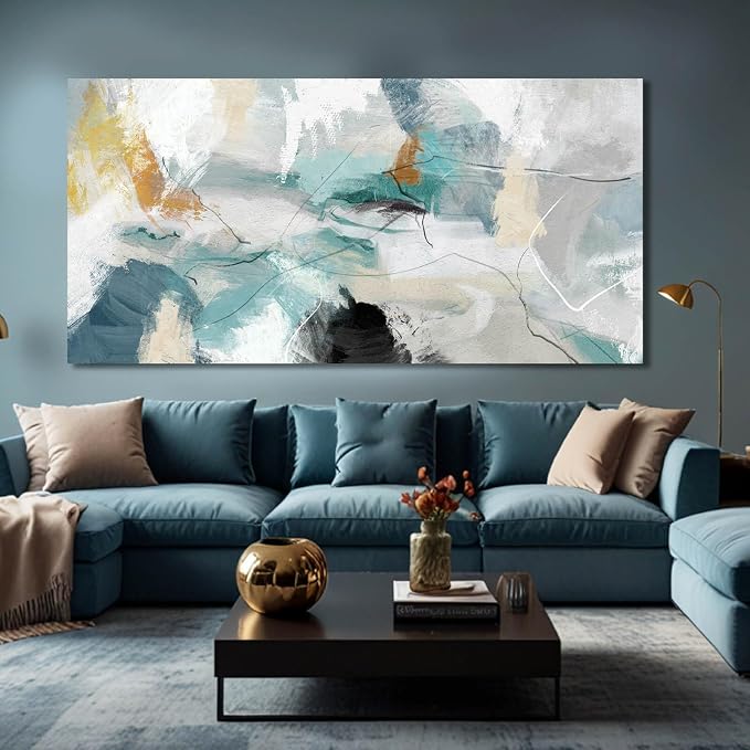SOUGUAN Green Wall Art Abstract Wall Decor Teal Pictures Canvas Prints Artwork for Walls 29"x58"