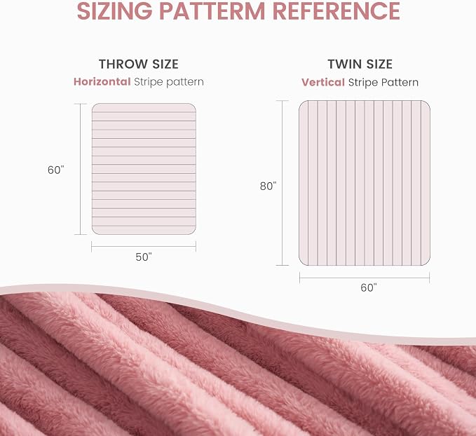 Cozy Bliss Faux Fur Throw Blanket for Couch, Cozy Warm Plush Striped Blanket for Sofa Bedroom Living Room, 60 * 80 Inches Hot Pink