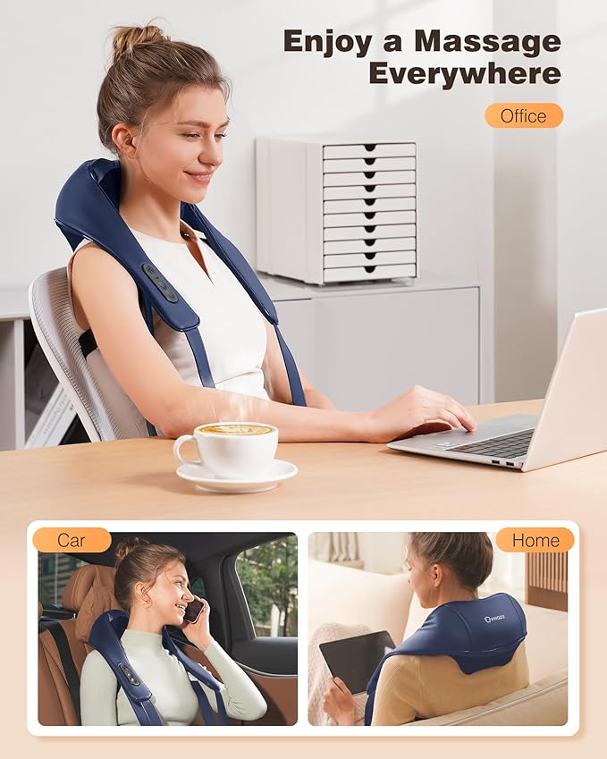 Neck and Shoulder Massager with Heat, Cordless Back and Neck Massager for Pain Relief, Upgraded Graphene Heating, 4D Shiatsu Deep Kneading for Shoulder, Back & Leg, Portable Gift for Dad, Mom & Friend