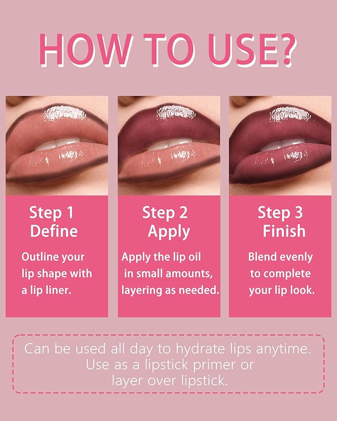 3Pcs Hydrating Lip Gloss with Brown Lip Liner Combo Set,Plumping Lip Liner Moisturizing Nude Tinted Lips Glow Oil,Lightweight Non Sticky Liquid Lipstick Women Lipstain Makeup Long Lasting Lipgloss-12