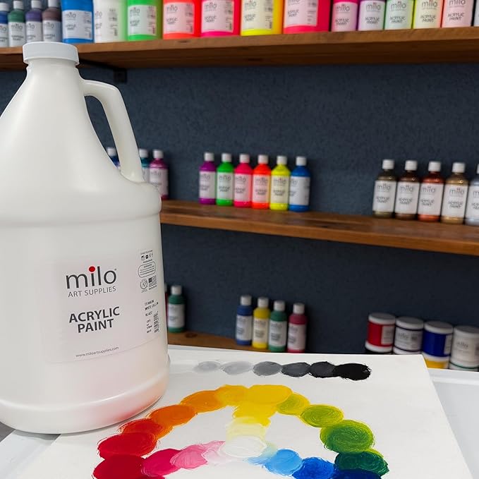 milo Titanium White Acrylic Paint | 128 oz (1 Gallon) Supply | AP Certified Non-Toxic, Made in USA | Essential Bulk Art Paint for Classroom, Studio, & All Artists
