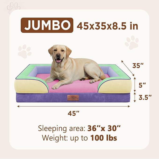 Comfort Expression Orthopedic Dog Bed for Extra Large Dogs with Bolster | Waterproof Dog Couch Bed with Washable Cover & Non-Slip Bottom, Supportive Egg Crate Foam XL Pet Bed, 45x35 Inch