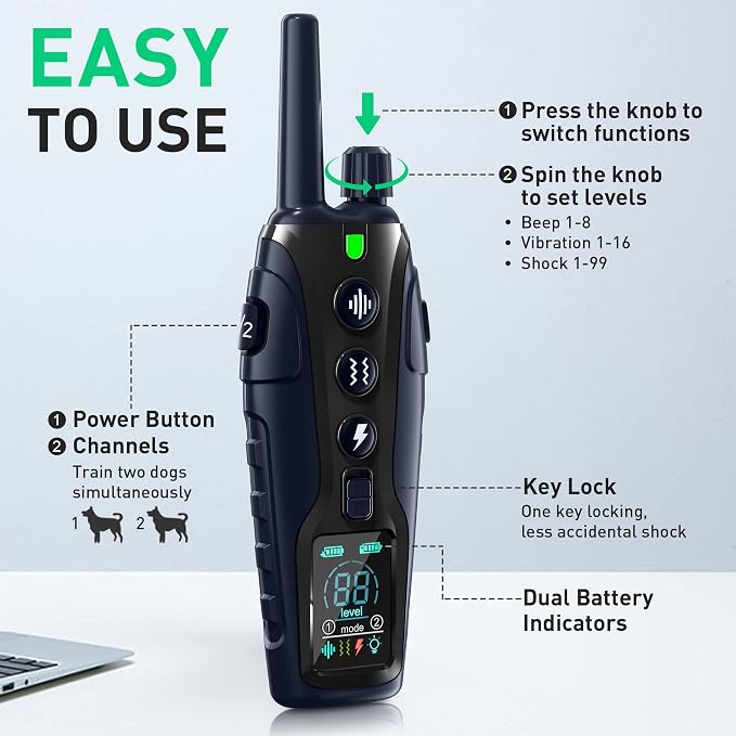 Dog Shock Collar 2 Dogs(15-150lbs) with Flashing Light for Night Walks,4500FT Dog Training Collar Adjustable Pitch Beep(1-8), Vibration(1-16), Safe Shock(1-99), and Keypad Lock