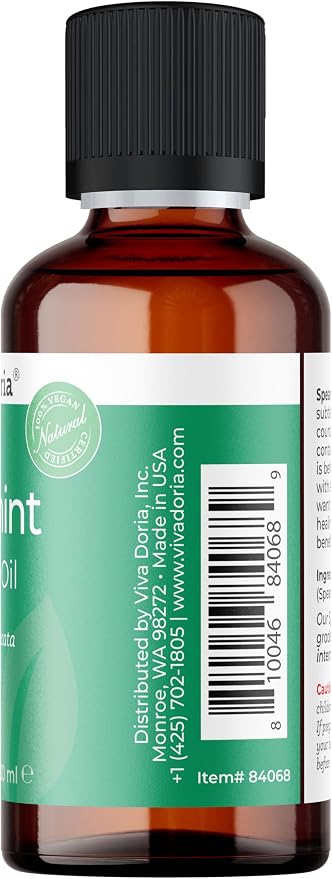 Viva Doria Spearmint Essential Oil, 100% Pure, Natural Essential Oil, Mentha Spicata Variety, Undiluted, for Aromatherapy | Food Grade, 30 mL (1 Fluid Ounce)
