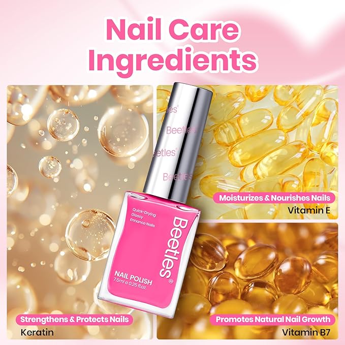 Beetles Pink Nail Polish Set - Love in Echo 6 Colors Quick Dry Spring Nail Polish Set 7.5ml/0.25 Fl Oz, Salon Long Lasting DIY Pastel Nails Art Spring Nails Gifts for Her