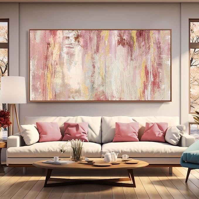 Extra Large Canvas Art Framed Wall Art for Living Room Decor Pink Pictures for Wall Abstract Modern Artwork 36”x70”