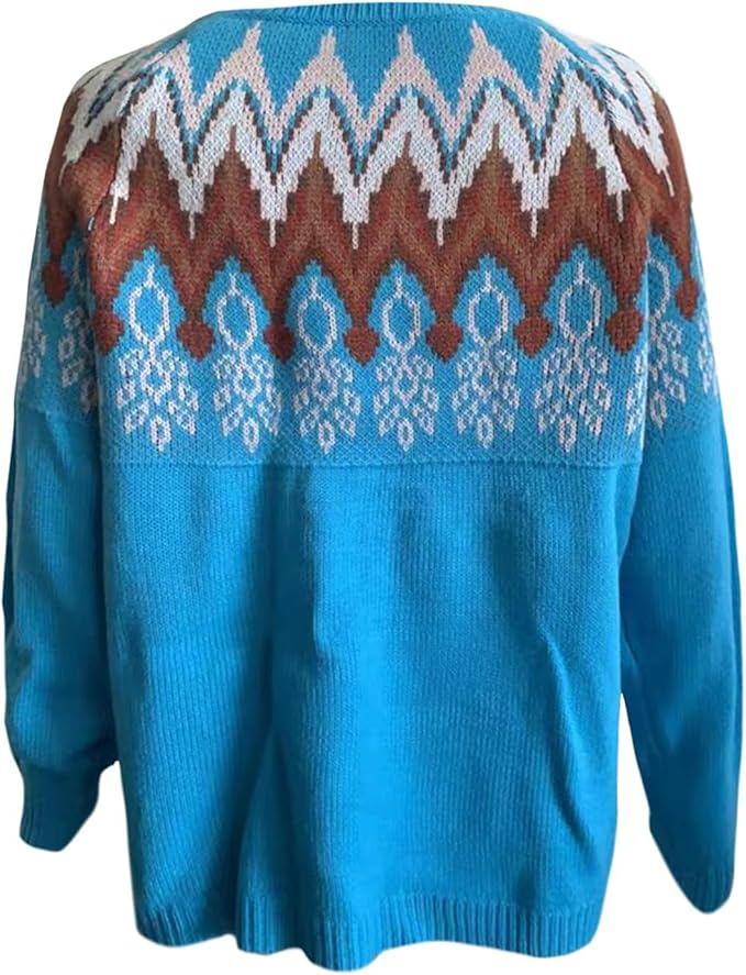 Zhyaj Fair Isle Sweater for Womens Winter Long Sleeve Vintage Knitted Sweater Casual Fall Crew Neck Pullover Sweaters