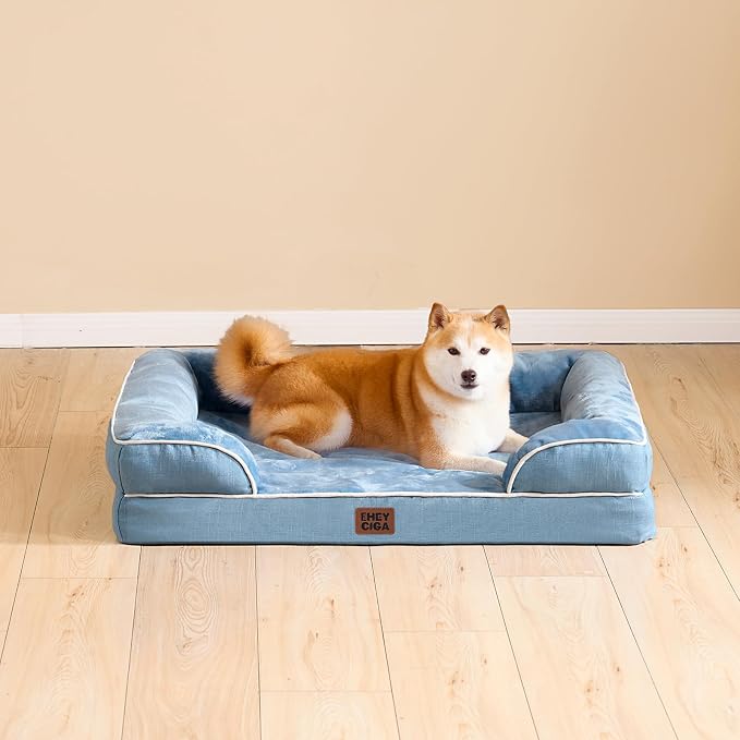 EHEYCIGA Orthopedic Dog Bed Medium Size Dog, Waterproof Washable Pet Beds | Non-Slip Bottom and Egg-Crate Memory Foam Dog Couch Bed with Washable Removable Cover, Washed Blue