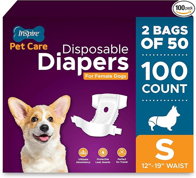 Inspire Pet Care Dog Diapers Female Dogs | Bulk Value Doggie Incontinence | For Heat, Pee or Period and Housebreaking