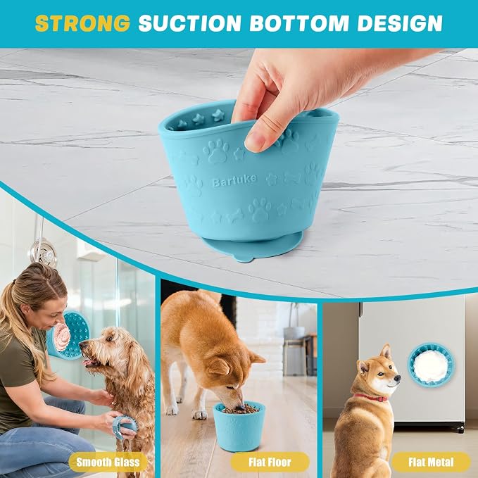 Dog Slow Feeder Lick Bowl, Silicone Dog Bowl with Strong Suction, Cyan